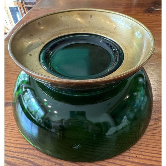 Paden City MCM Atomic Emerald Glo Green 9.25" Serving Bowl With Brass Base - Picture 5 of 14